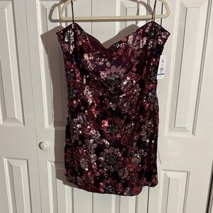 Mackie Bob Mackie Burgundy and Pink Sequin Floral dress